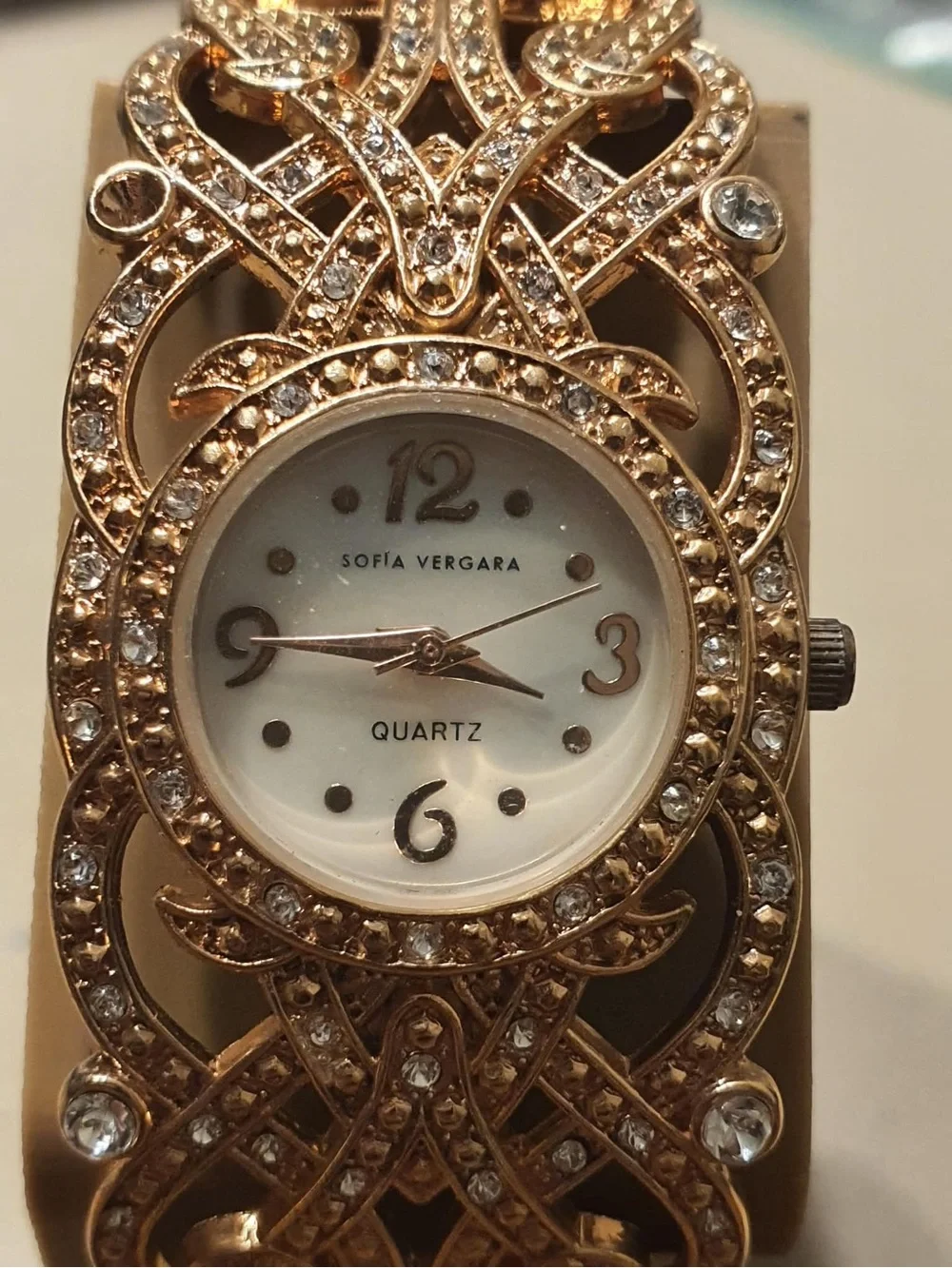 🦋10/$20🦋 Sofia Vergara Rose Gold/MOP Rhinestone Metal Women's Cuff Watch